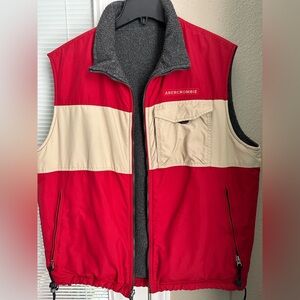 Abercrombie & Fitch Men's Vintage Red and Tan Reversible Vest